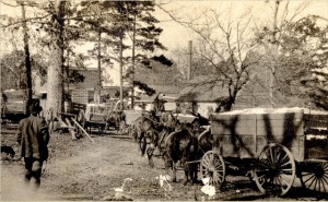 wagons lined up for the cotton gin